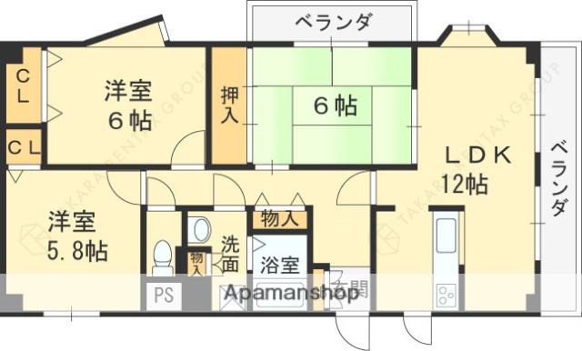 バッハレジデンス西宮上ヶ原(3LDK/2階)の間取り写真