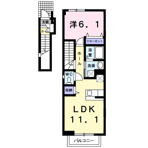 デフィ昆陽(1LDK/2階)の間取り写真