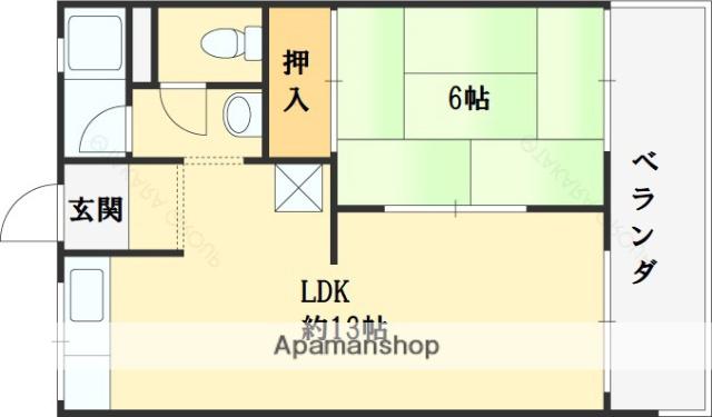 呉川ハイツ(1LDK/2階)の間取り写真