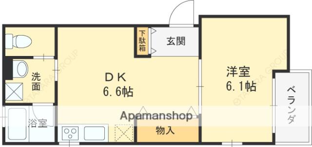 ガーデンヒルズⅢ(1DK/2階)の間取り写真