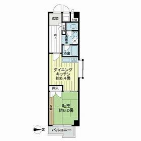 ライオンズマンション甲子園口(1DK/2階)の間取り写真