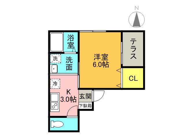 ロータスコート3(1K/1階)の間取り写真