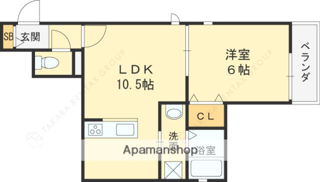 ハートリーフ瓦林(1LDK/1階)の間取り写真