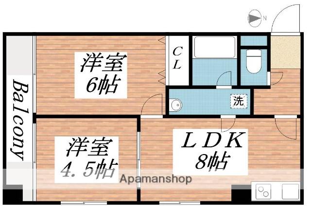 アルテシアン夙川(2DK/2階)の間取り写真