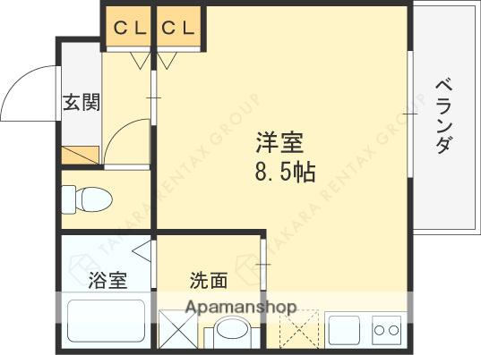 ココディール(ワンルーム/2階)の間取り写真