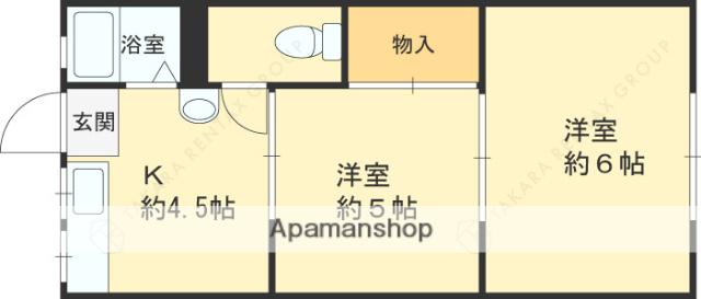 門戸東ハイツ(2K/2階)の間取り写真