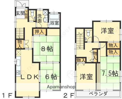 阪急電鉄甲陽線 苦楽園口駅 徒歩15分 2階建 築35年(5LDK)の間取り写真