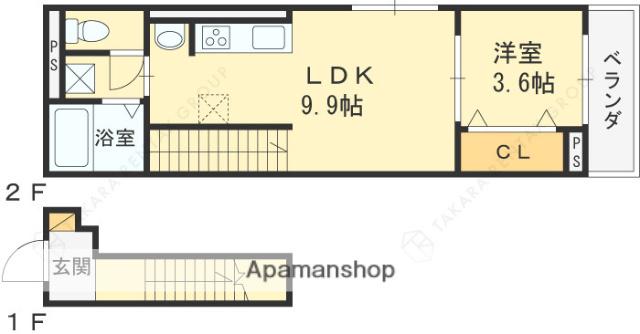 リベルテ逆瀬川(1LDK/2階)の間取り写真