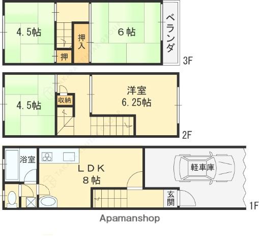 関西本線 志紀駅 徒歩8分 3階建 築39年(4DK)の間取り写真
