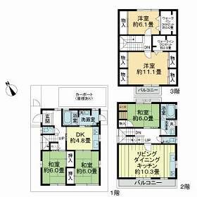 阪急電鉄今津線 甲東園駅 徒歩14分 3階建 築30年(5LDK)の間取り写真