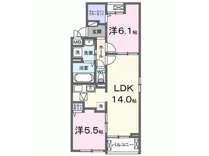 ミツボシヤマモトビレッジ(2LDK/1階)の間取り写真