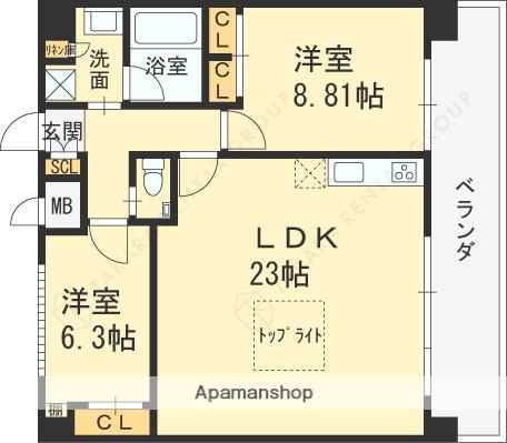プレジオさくら夙川(2LDK/8階)の間取り写真