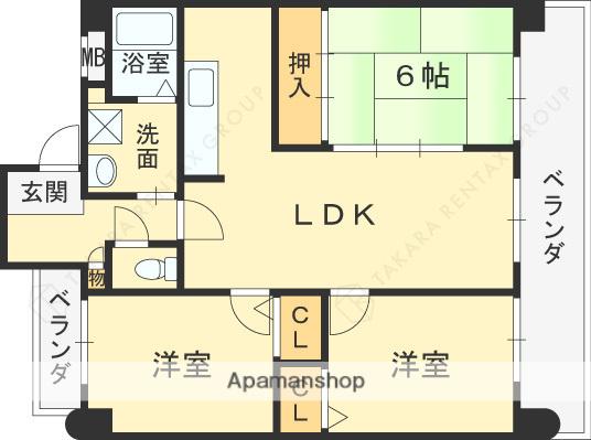 デュオ苦楽園 1号棟(3LDK/1階)の間取り写真