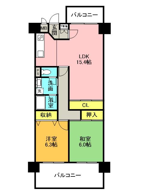 インペリアル南塚口ガーデンハウス(2LDK/4階)の間取り写真