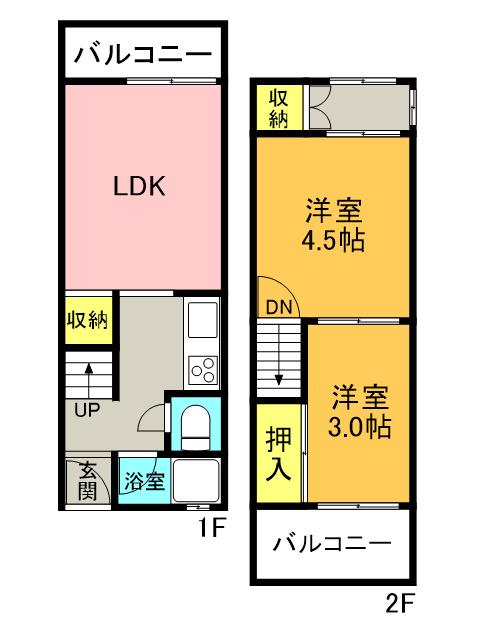 福知山線 北伊丹駅 徒歩37分 2階建 築55年(2LDK)の間取り写真