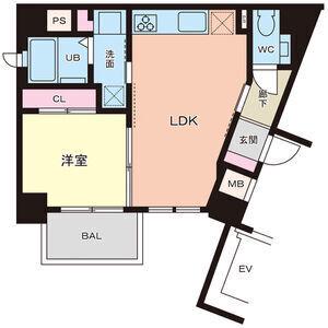 アバンドール甲子園口(1LDK/6階)の間取り写真