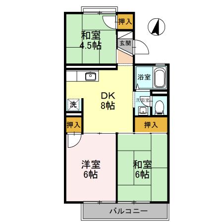 セジュール来福B棟(3DK/2階)の間取り写真