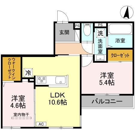 リラフィナート西宮北口(2LDK/2階)の間取り写真