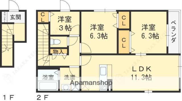 MAISON DE HIRO 2(3LDK/2階)の間取り写真