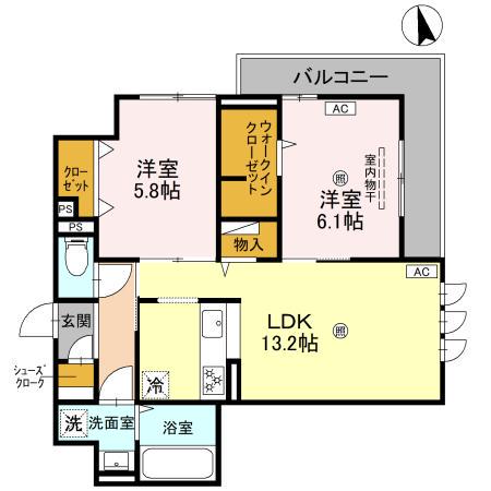 メゾン・ド・プティエル今津(2LDK/2階)の間取り写真