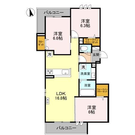 アンバーキューブC(3LDK/3階)の間取り写真