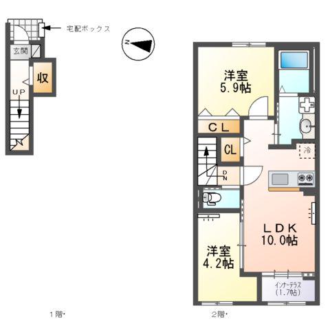 西宮市山口町 アパート工事(2LDK/2階)の間取り写真