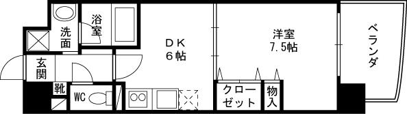 アールパンション高井田(1DK/9階)の間取り写真