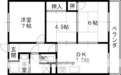 上甲東園マンション(3DK/4階)の間取り写真