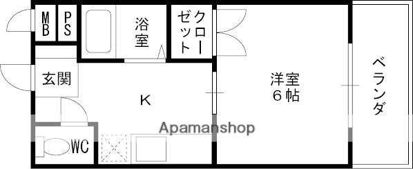 カームカーサ(1K/1階)の間取り写真
