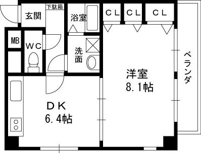 フォレストカーナ(1DK/2階)の間取り写真
