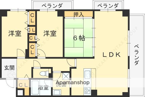 ロイヤル苦楽園(3LDK/1階)の間取り写真