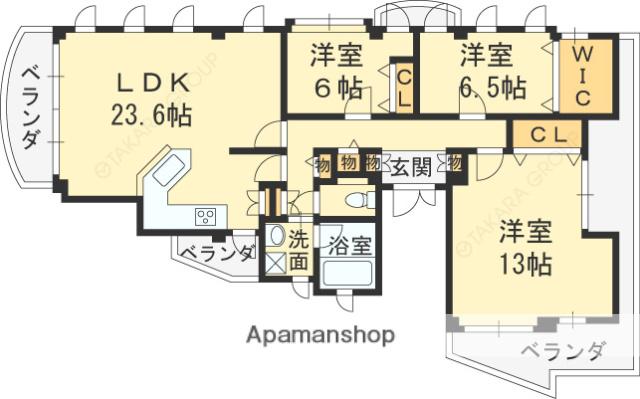 アルファーサ苦楽園(3LDK/3階)の間取り写真