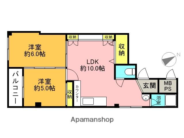 甲子園第5コーポラス(2LDK/5階)の間取り写真