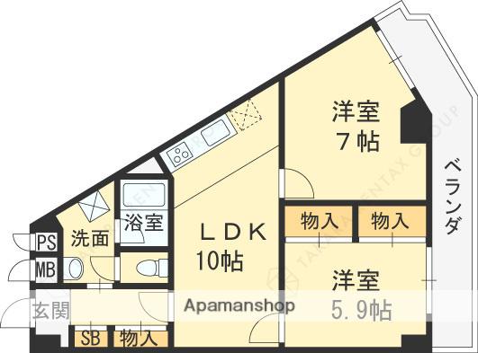 シャルム甲陽園(2LDK/5階)の間取り写真