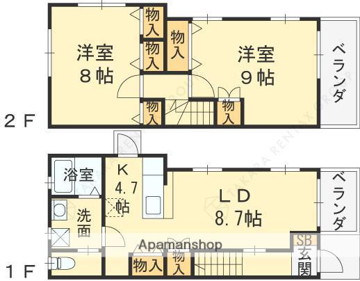 バラード夙川(2LDK/1階)の間取り写真
