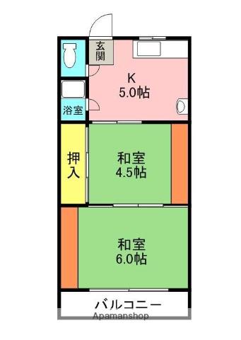 下野ハイツ(2K/1階)の間取り写真