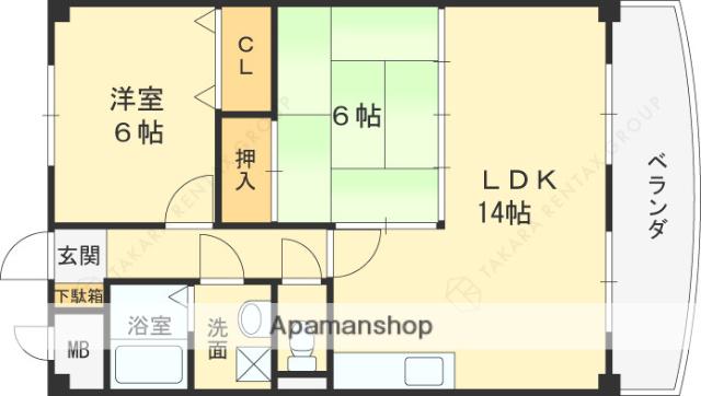 エスポワール南清水(2LDK/4階)の間取り写真