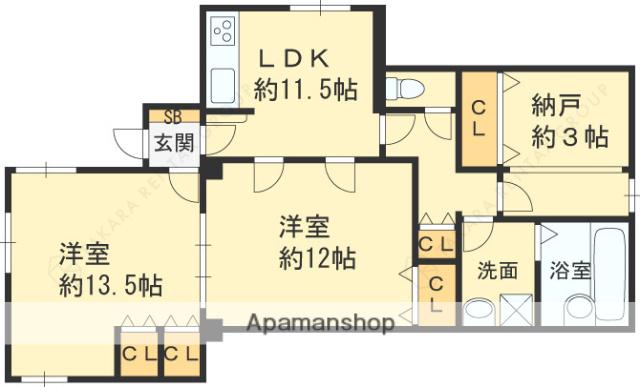 ホルム夙川(2SLDK/1階)の間取り写真