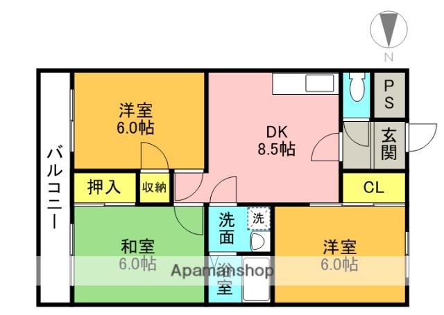 735柳ビル(3DK/3階)の間取り写真