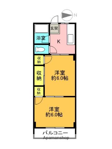 甲子園グリーンハイツ(2DK/2階)の間取り写真