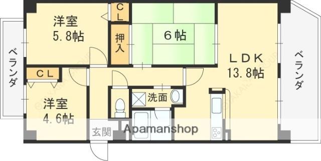 アーバネックス芦屋業平(3LDK/6階)の間取り写真
