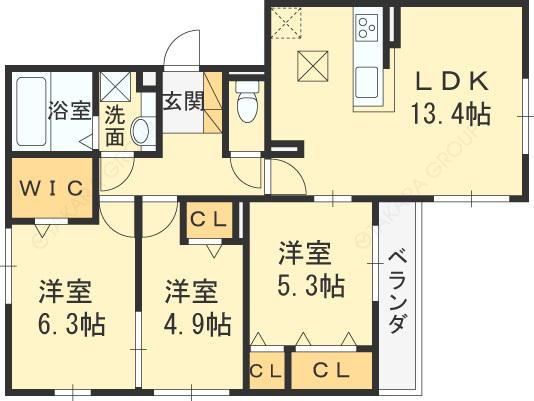レ・セーナ甲東園(3LDK/1階)の間取り写真