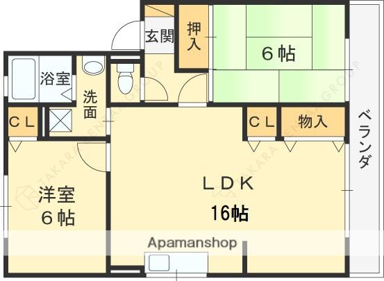 プレステージ芦屋B棟(2LDK/2階)の間取り写真