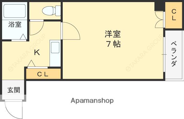 ブロスコート住吉(1K/4階)の間取り写真