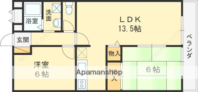 ハーモニーB棟(2LDK/2階)の間取り写真