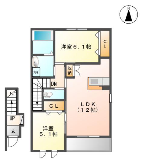 ヴァンベール(2LDK/2階)の間取り写真
