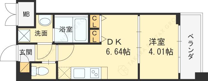 プレジオ西宮(1DK/7階)の間取り写真