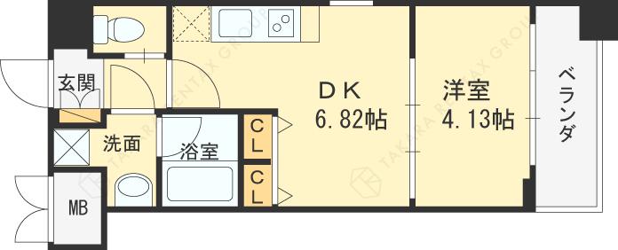 プレジオ西宮(1DK/5階)の間取り写真