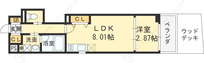 ULYSSES芦屋(1LDK/1階)の間取り写真