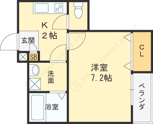 ディアコート香里(1K/1階)の間取り写真